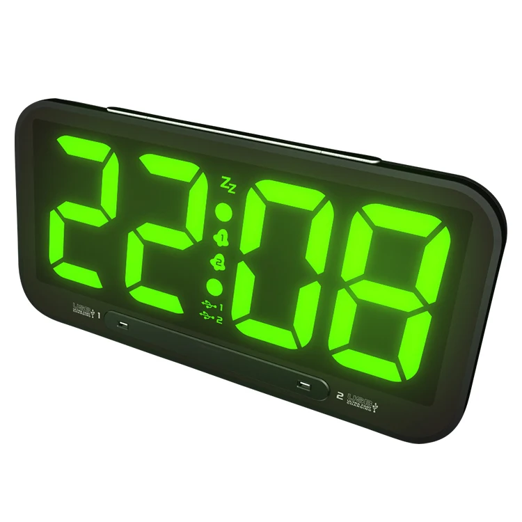 

Large Number Display 2 Alarm Digital Led Night Wall Clock 2 Usb Charger Ports Alarm Clock With Charging Dock, White/blue/red/green/yellow