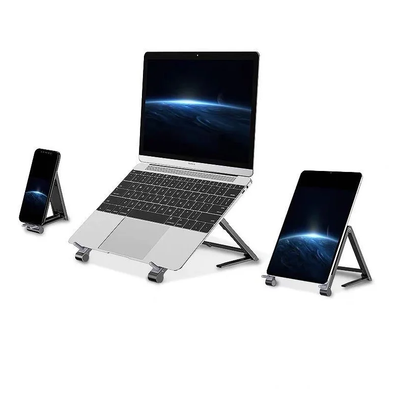 

3 In 1 Convertible Aluminium Alloy Metal Folding Mobile Cell Phone Tablet Computer Riser Portable Stand for Laptop, Silver;grey
