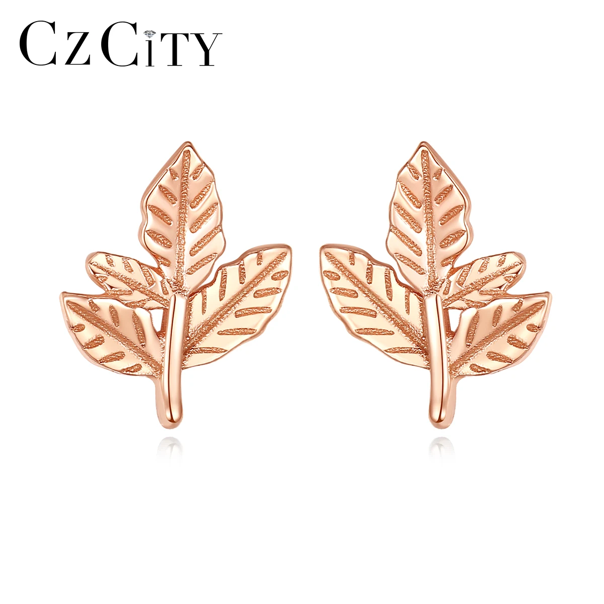 

CZCITY Korean Trendy Earrings 925 Sterling Silver Leaf Earrings for Girls Silver Jewelry Factory Wholesale