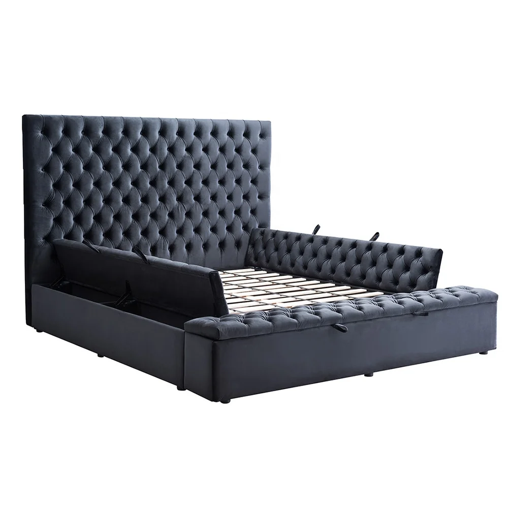 
Dingzhi Double Bed Furniture Wood Luxury Beds Velvet Upholstered Camas King Size Bed With Storage 