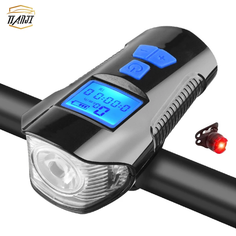 

4 in 1 bicycle USB speedometer front light waterproof tail light bicycle light set with horn bell