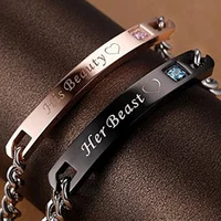 

Engraved Bar Couple Bracelet King Beast Couple Stainless Steel Link Bracelet