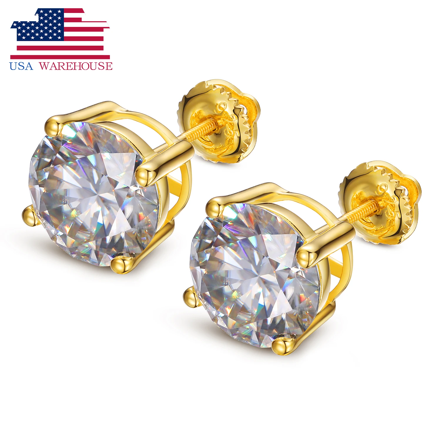 

Online Store Hot Sale USA Warehouse 925 Sterling Silver VVS Moissanite Diamond Classic Screw Back Stud Earrings