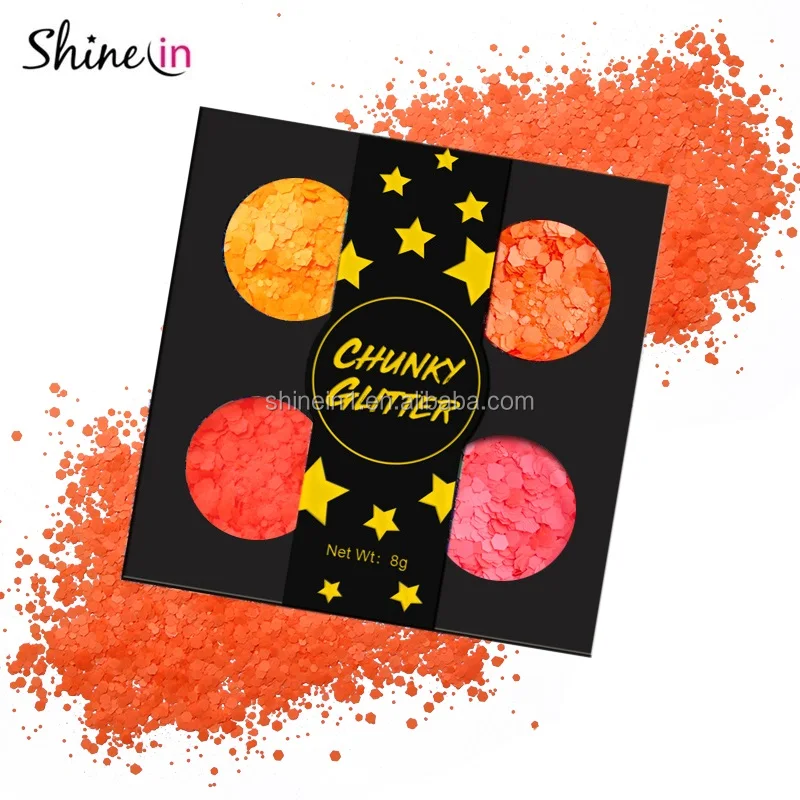 

Shinein Mixed Hexagon Fluorescent Chunky Glitter Neon Color Cosmetic Face Body Glitters for Decoration