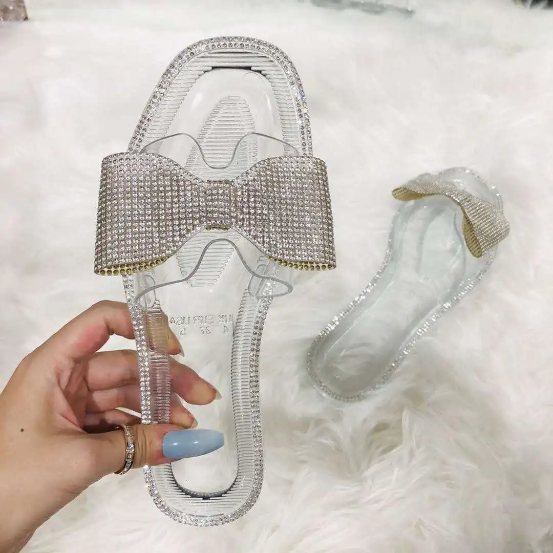 

2021 Clear Jelly pvc Sandals Womens Luxury Designer Shoes Diamond slippers bow knot sandal for woman