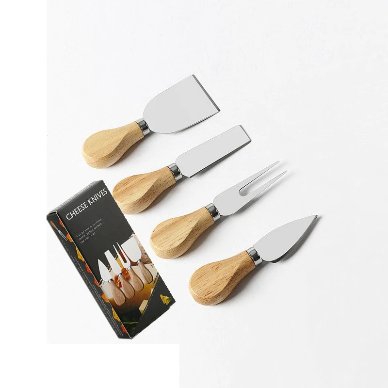 

4-piece Stainless steel Acacia Wood Handle cheese knife set butter knife pizza knife, Silver