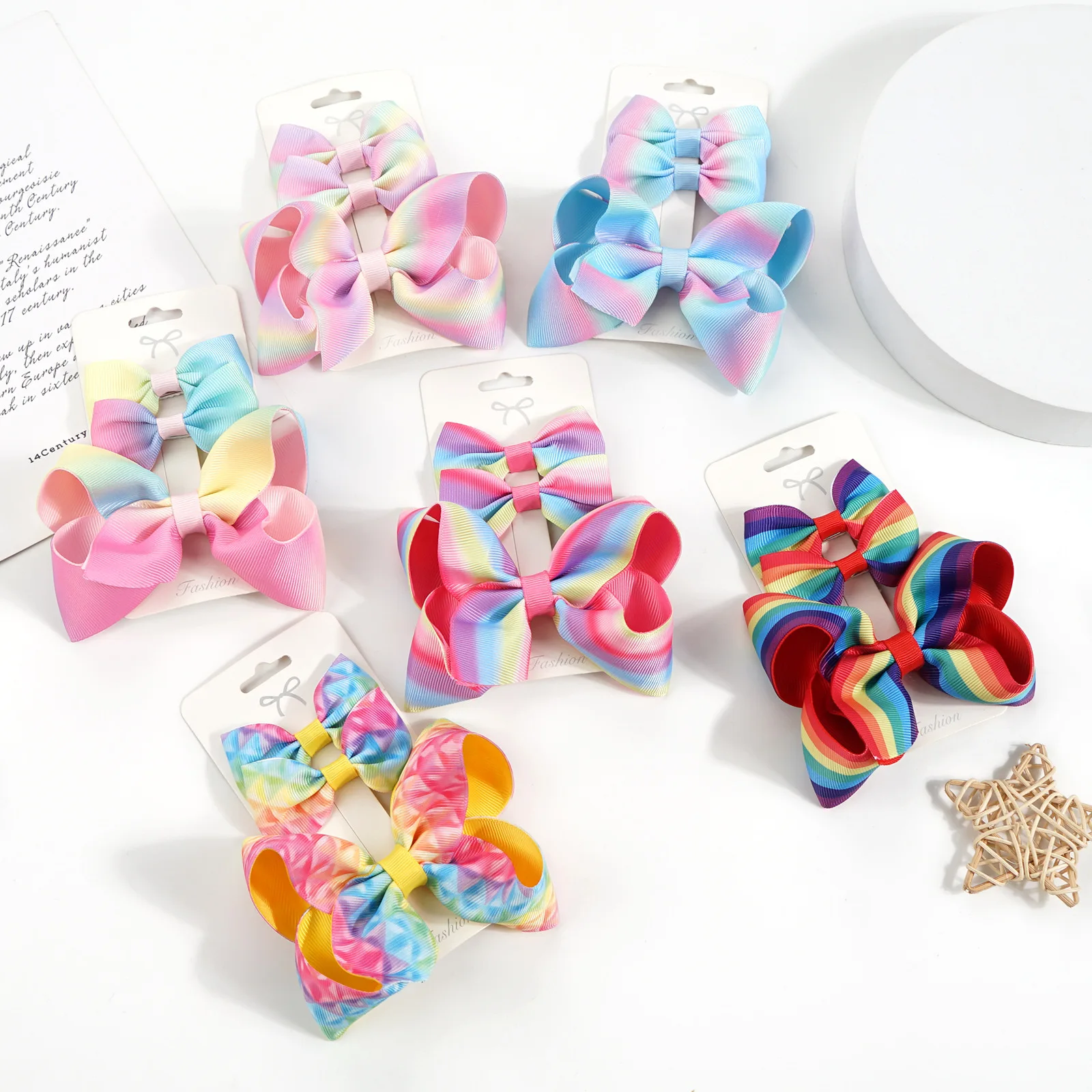 

3pcs/set 4 Inch Ribbon Hair Bows Hair Pin For Kids Cute Colorful Bows Hairgrips Tie Dye Hair Accessories For Girls