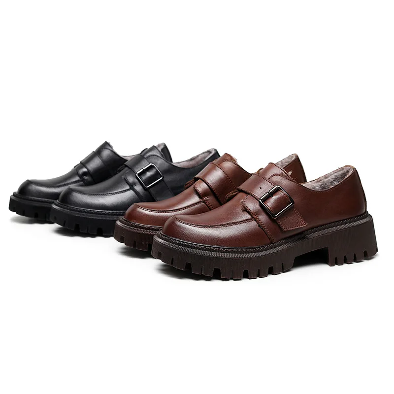 

Women leather shoes thick heel handmade leather boots warm leather shoes, 3 color