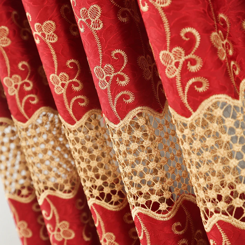 2020 Luxury European Embroidered Red Lace Curtain For Living Room With