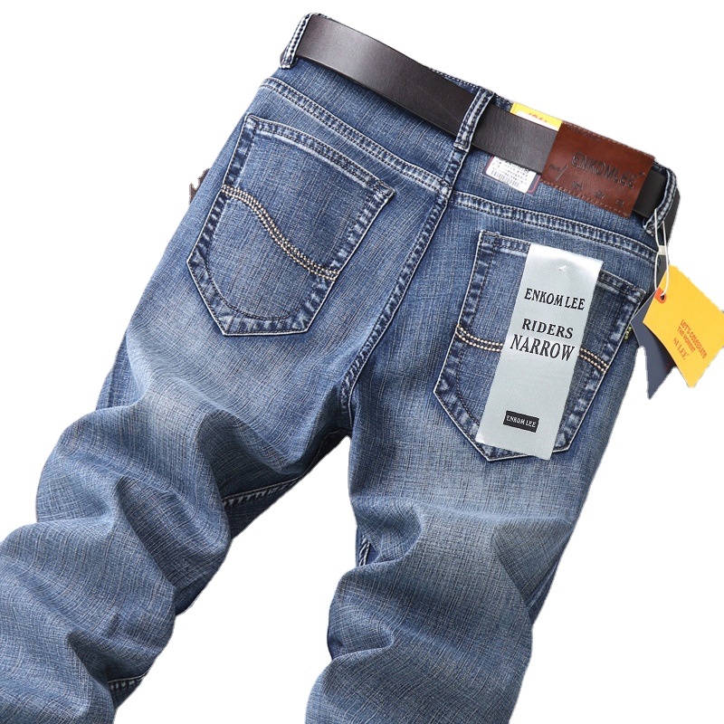 

Wholesale summer thin jeans men's straight slim stretch business casual young men's jeans