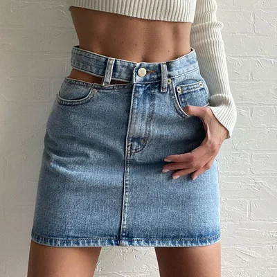 

2022 new Large size women's bag hip skirt solid color denim short jeans skirts ladies blue jean skirt, Customized colors