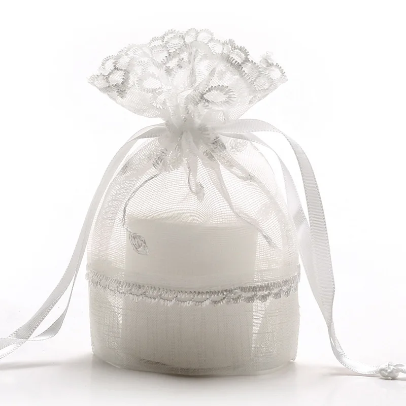 

Five-petal Flower White Lace Yarn Bag JewFolding Bottom elry Drawstring Bag Creative Gifts Slubby Yarn Bundle Pocket