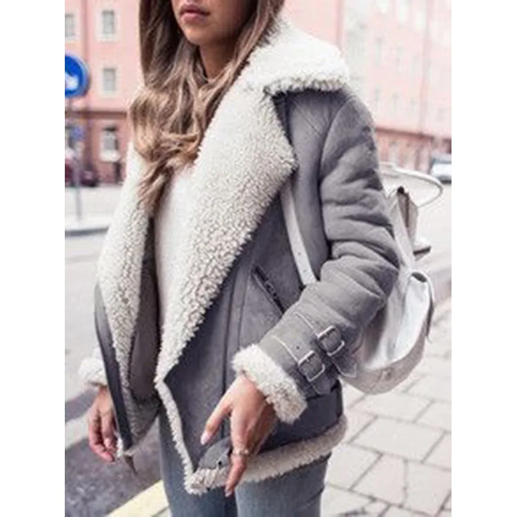 

New Faux Deerskin Lambs Coats Womens Fur Lapel Parka Plus Size Coats Women's Winter Fashion Thicken Warm Zipper Casual Coat