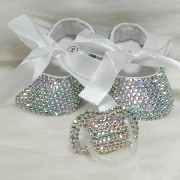 

Fashion Rhinestone Custom Baby Girl Shoe Blinged Kids Princess Dress Shoes with Pacifier Set for Birthday Gift