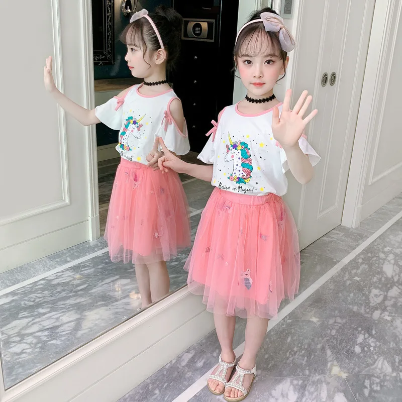 

2021 Latest Pink Design Hot Sale Unicorn Skirt Fall Wholesale Girls Boutique African Kids Clothing Sets