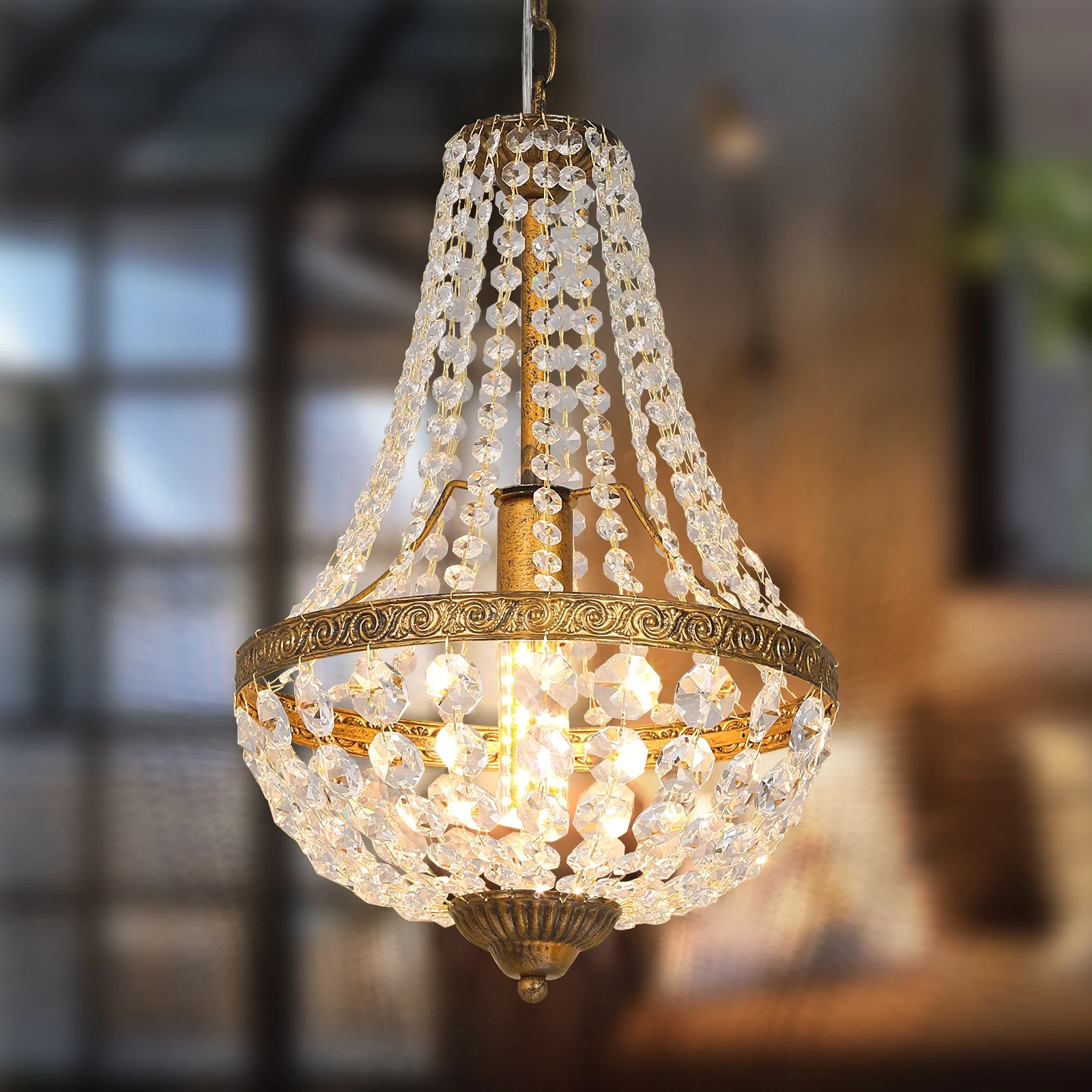 Antique E26 Sweep Gold Bulb Chandelier Vintage Pendant Lighting for Home Office Restaurant Iron Material Warm White Light