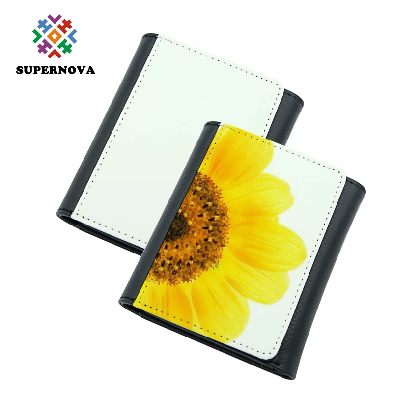 

SUPERNOVA Hot sale Sublimation Heat Transfer Printable Customized LOGO White PU Leather short purse woman Wallet 2020, Black