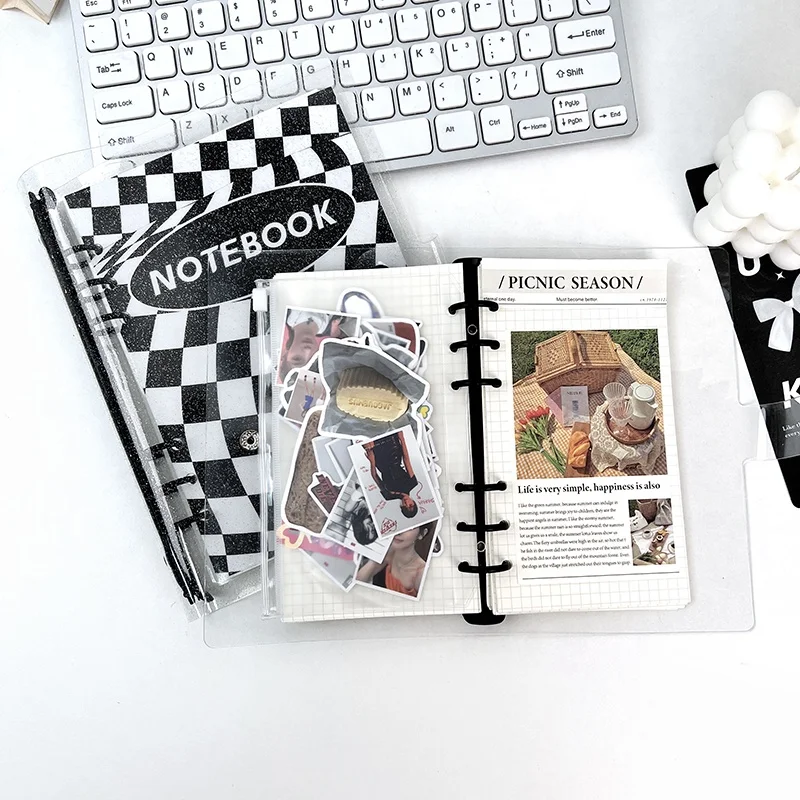 

Transparent Clear PVC Loose Leaf Notebook bullet cover 6-hole Binder Planner Agenda Journal Diary Notepad with Snap Button