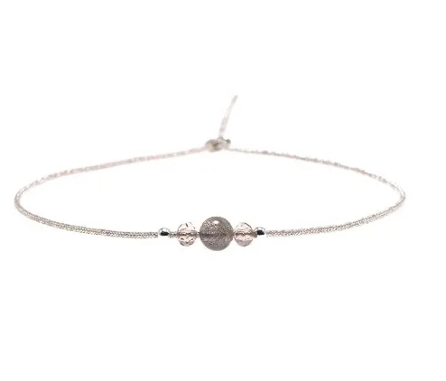 

Handmade Moonstoe Crystal 925 Sterling Silver Beads String Bracelet