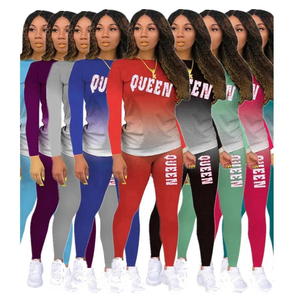 

Plus Size Ladies Clothing Gradient Queen Printed Two Piece Set Outfits