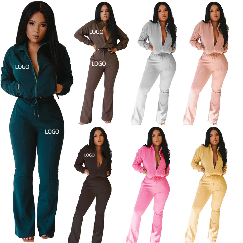 

Custom Fall Clothing Track Tracksuit Plain Private Label Jogging women sweat suit set