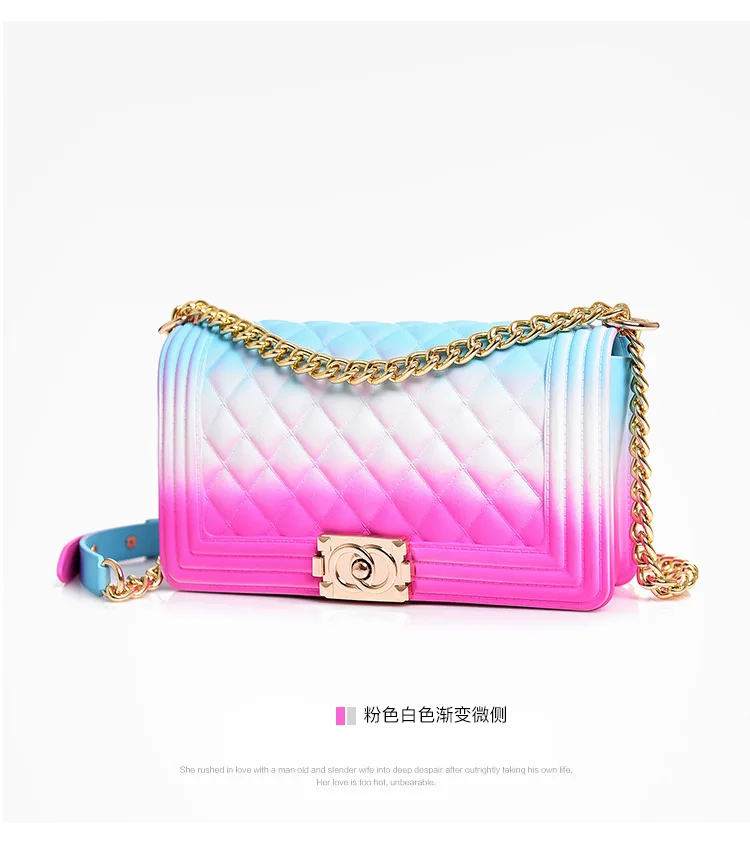 

wholesale women jelly purse handbag new chain rainbow bag one shoulder oblique span diamond female bag