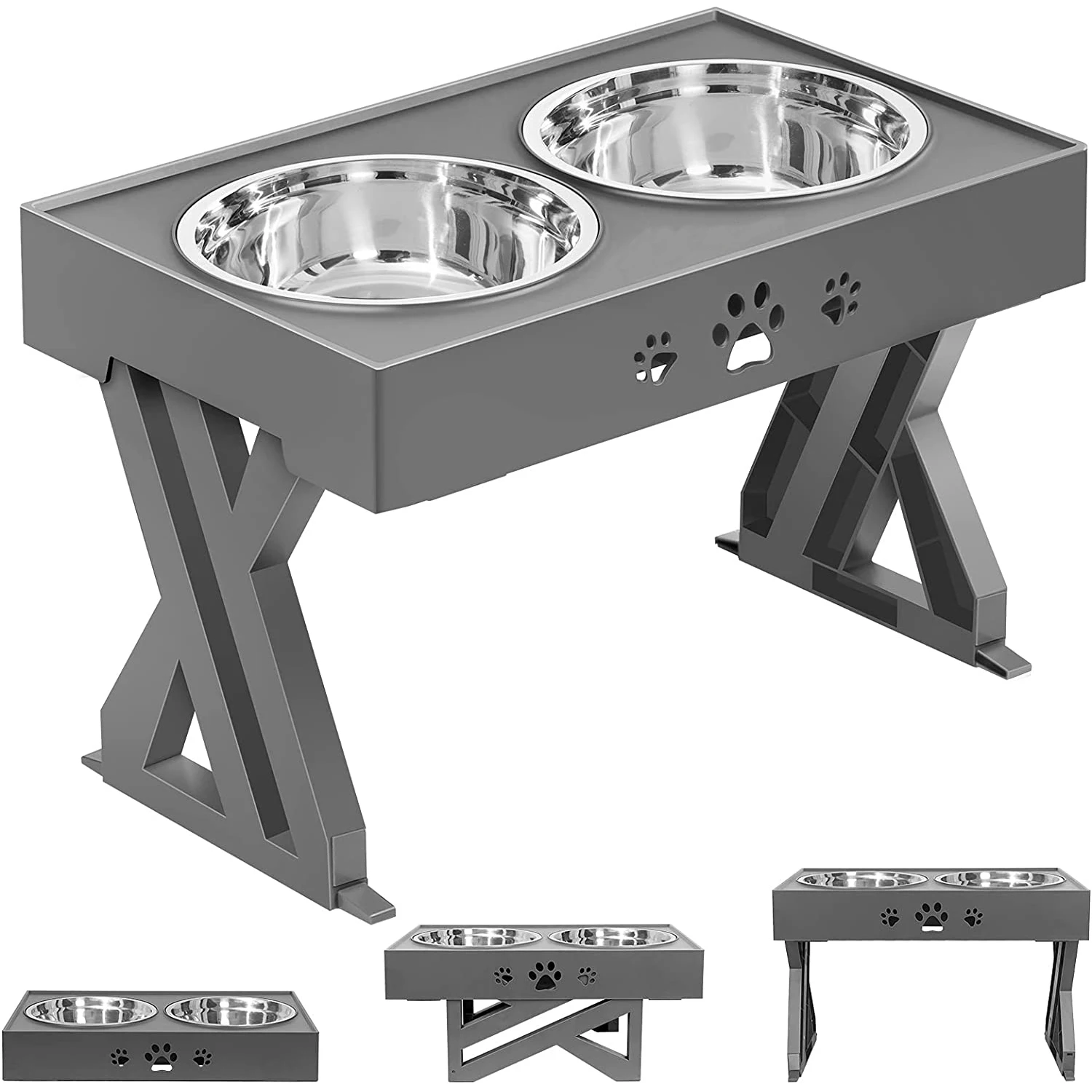 

New Design Adjustable Elevated Dog Bowl Table,High Dog Food Bowl,Double Adjustable Elevated Raised Luxury Pet Cat Dog Bowl Stand