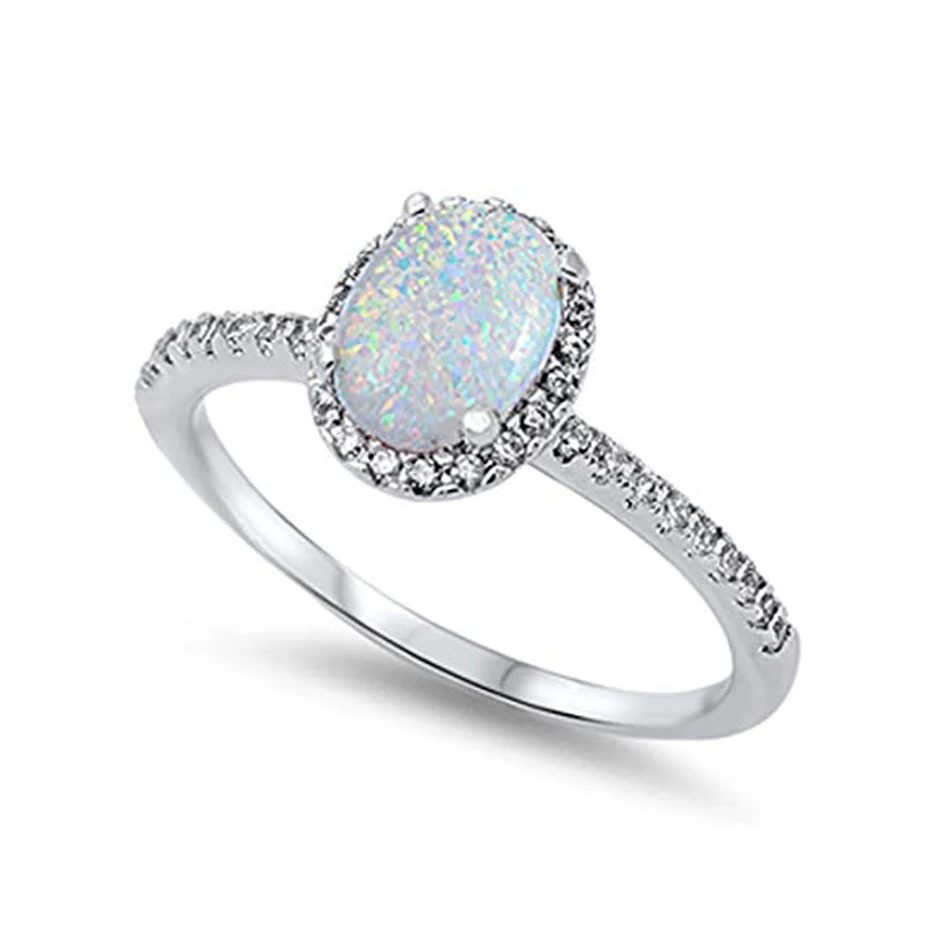 

Amazon Best Seller 925 Sterling Silver Oval Cut Simulated White opal Cubic Zirconia Engagement Ring
