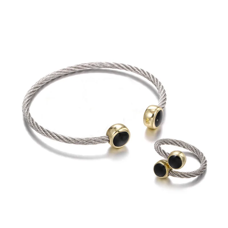 

2021 Sailing Jewelry Titanium Steel Wire Rope Ring Bracelet Set Simple Stainless Steel Ring Bracelet Set