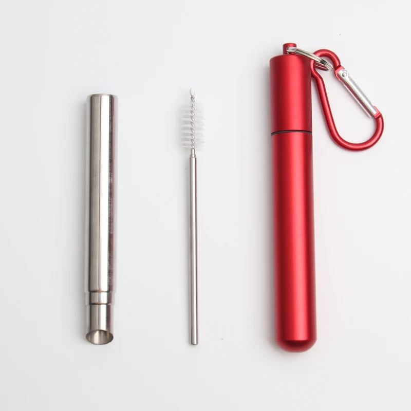 

0.4 inch diameter Reusable drinking collapsable stainless steel with angle tip metal 12mm Telescopic straw