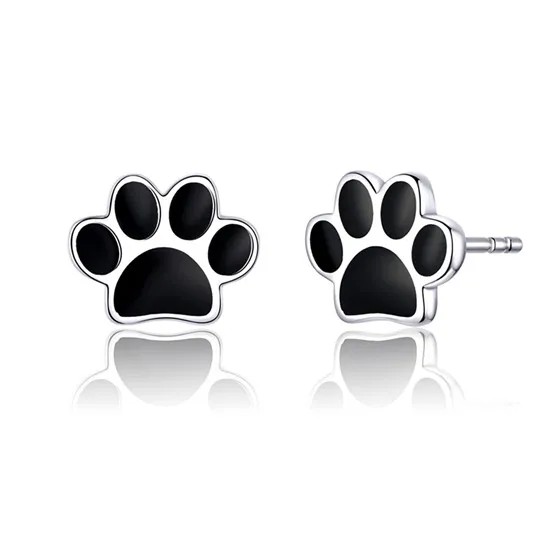 

Black Enamel 925 Sterling Silver Pet Paw Stud Earrings