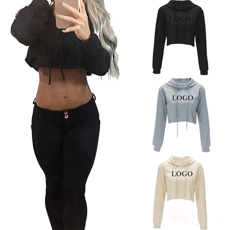 

Logo Latest Custom Women's Hoodies Pullover Hoodies Women Long Sleeve Women's Hoodies Crop Top WH001B, As shown in the figure