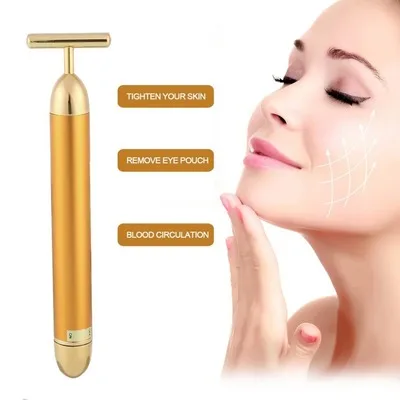 

V facial lift massag beauty bar japan electric v-face shaping lifting massage 24k gold face roller v line face massager, Golden