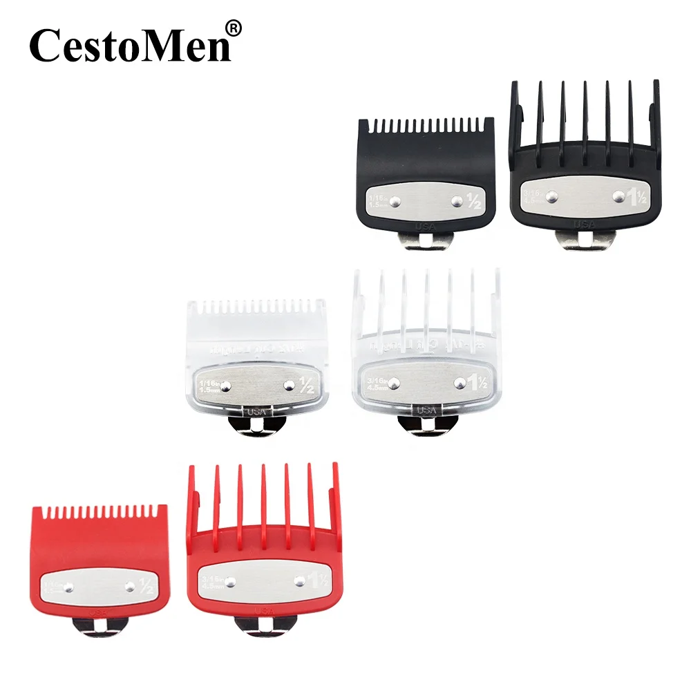 

Common 2 sizes 1.5mm/4.5mm Hair Clipper Attachment Combs Guide Limit Comb Custom logo Universal Clipper Cutting Guards, Red ,black ,transparent