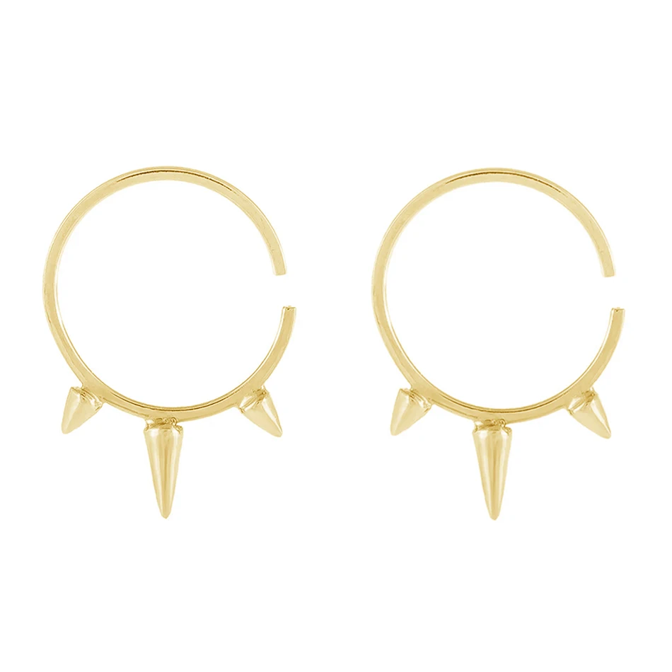 

Wholesale Gold Earrings 925 Sterling Silver 18k Gold Plated Triple Spike Dangle Hoop Earrings