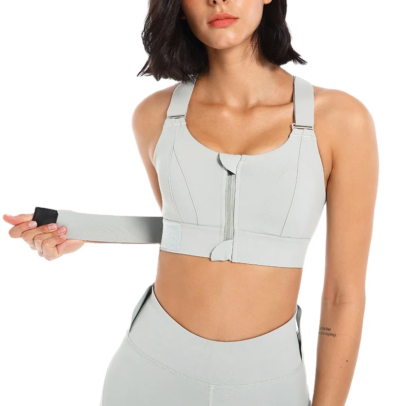 

Zipper Sports Bra High Strength Shockproof Double Strap Yoga Vest Seamless Gather Fitness Bra Cross Strap Yoga Top
