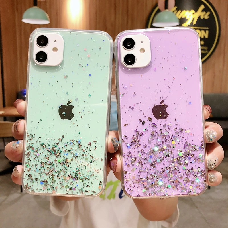 

HOCAYU Star Bling Glitter Phone Case for Iphone 11 Pro Max Epoxy Cover for Iphone Xr X XS 7 8 Plus 12 Accessories Para Celulares
