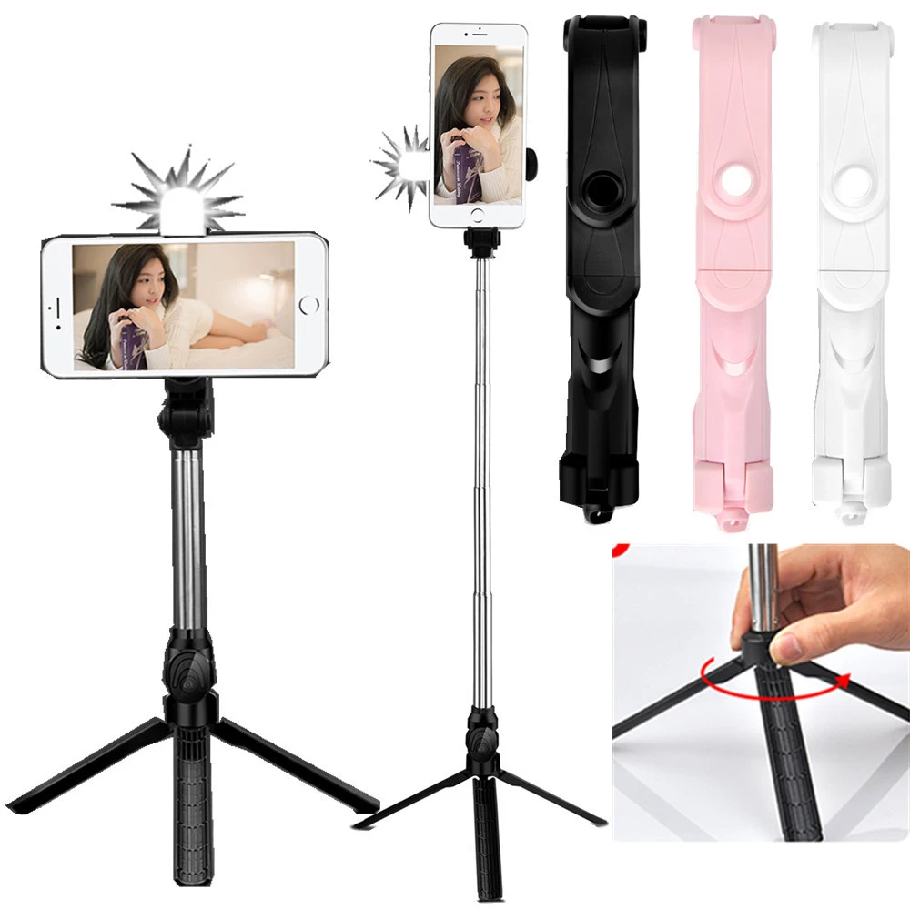 

Foldable Wireless Ring Light Selfie Stick Tripod with Remote Controller for Smartphone, Black white