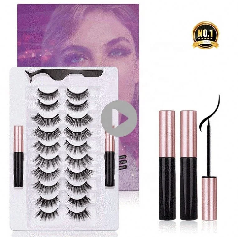 

A1 10 pair magnetic glue eyelash magnetic eyelashes vendor customized boxes magnetic 3d mink eyelashes extension, Black