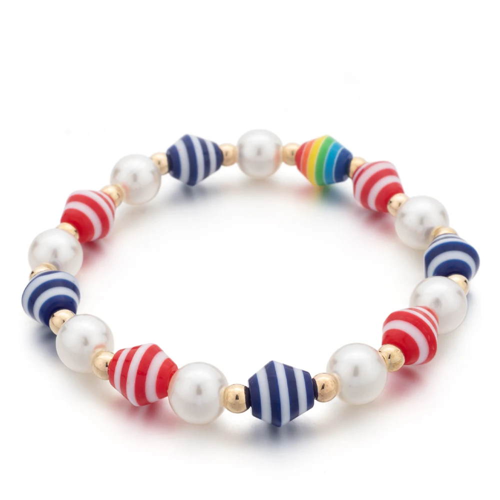 

2022 Designer Boho Jewelry ABS Pearl Rainbow Beads Candy Color Clay Beaded Bracelet Women