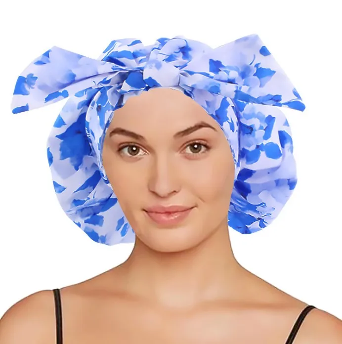 

Latest new Fashionable Hair Shower Cap with Bow Waterproof Shower Cap For Women (Floral) Washable