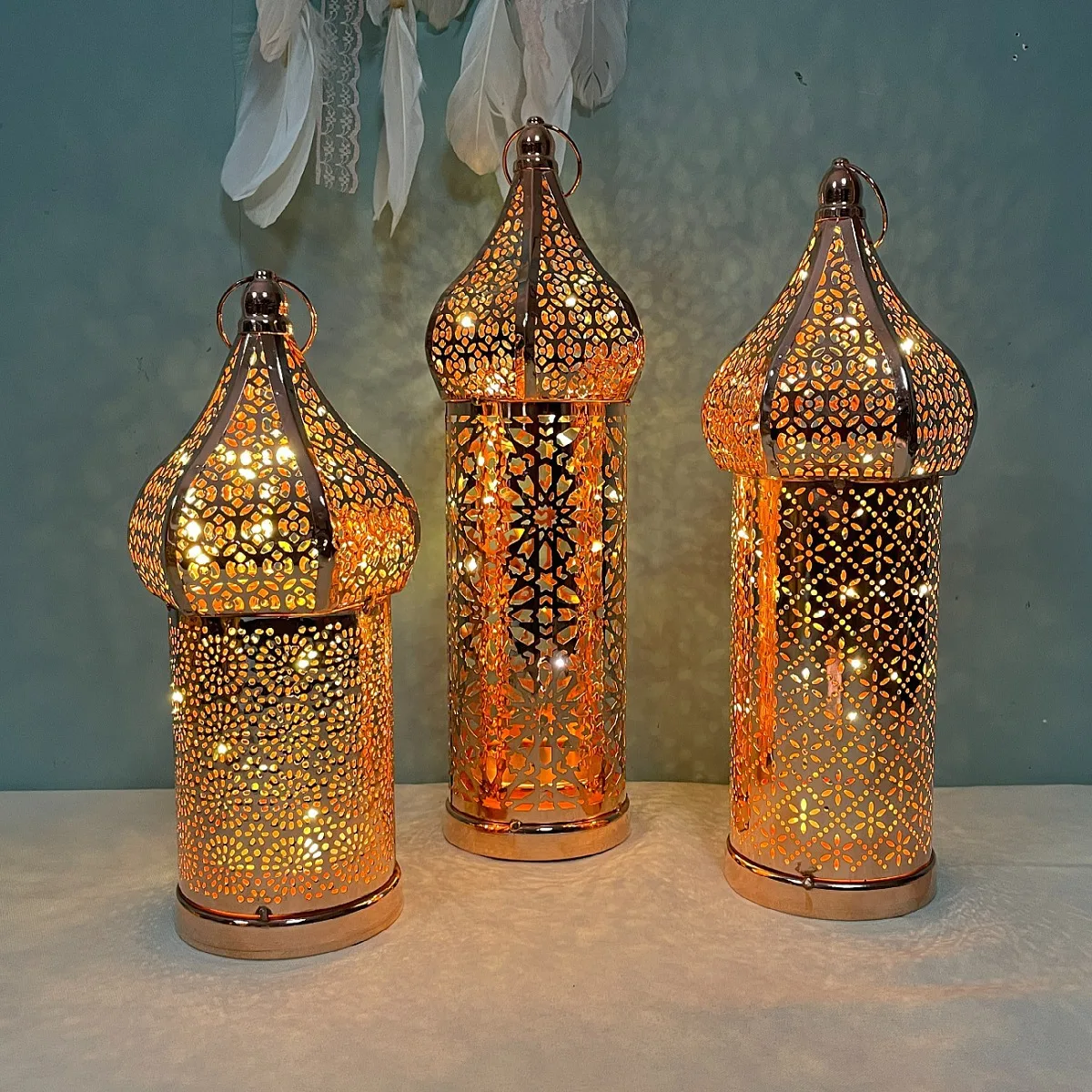 

Eid Mubarak White Hollow Led Wind Lamp Iron Art Lamp Ornaments Decorations Party Supplies Ramadan Kareem Lanterns
