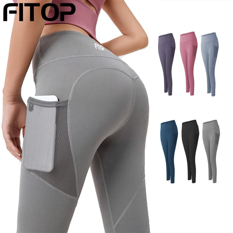 

Plain Yoga Leggings With Big Pockets Compression Gym High Waist Yoga Pants With Pocket Fitness Yoga Wear, Multi-color