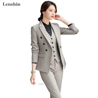 

Lenshin High Quality 3 Piece Set Double-breasted Formal Pant Suit Blazer Office Lady Uniform Designs Women Slim Jacket and Pant