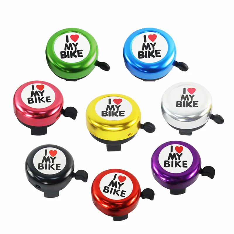 

RTS Hot sale Small Lovely Bicycle Bell I Love My Bike Logo Clear Volume Rich Color Safe Travel Bike Horn, Blue,purple,green,yellow,red,pink,white,black