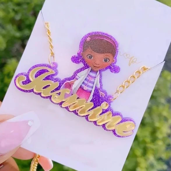 

Dropshipping Customize nameplate jewelry doc mc stuffins character cartoon name necklace for kids