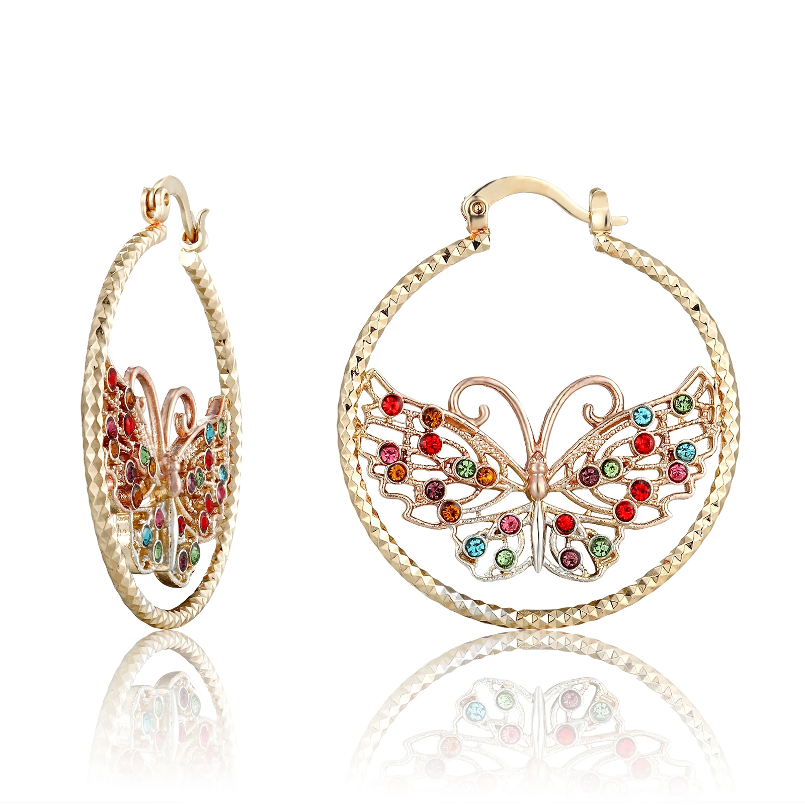 

Elfic three-colour copper earrings popular butterfly hoops women earrings