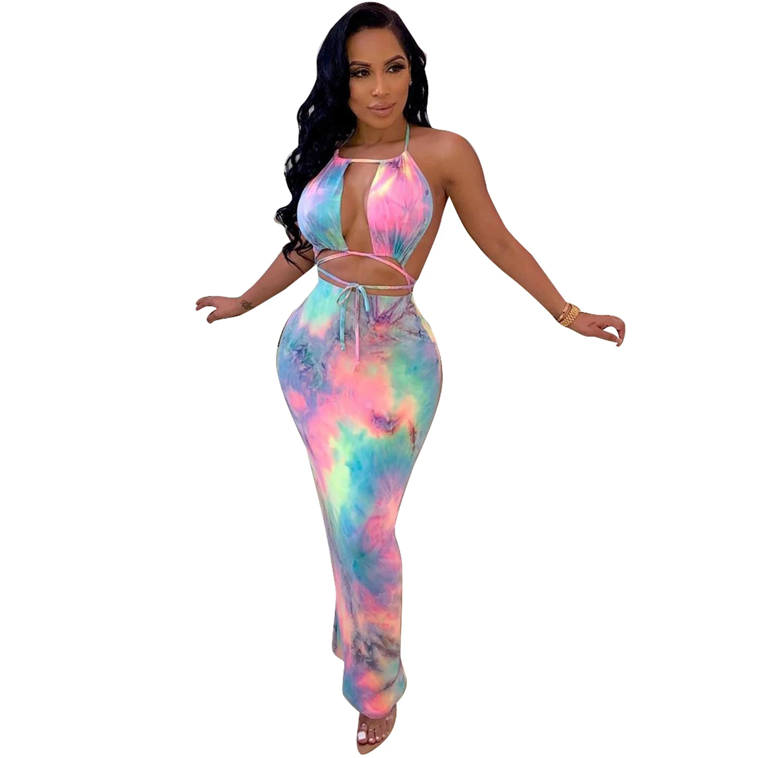 

New Fashion Women's Tie-Dye Print dresses women Strapless bodycon dress and Sexy women sets two piece dresses, Customized color