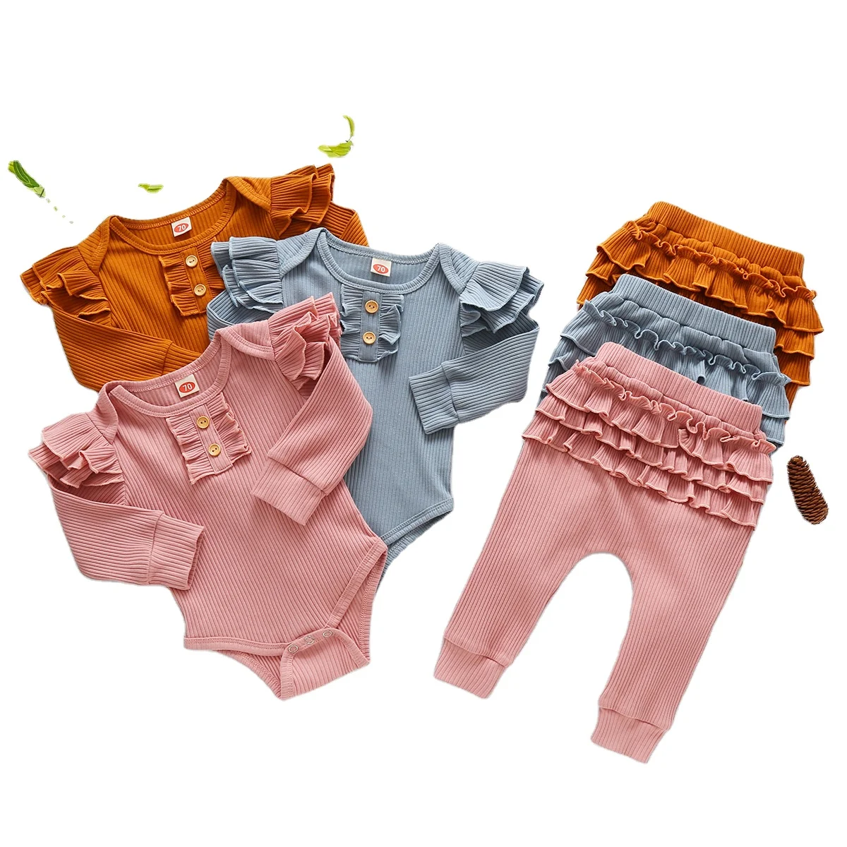 

Wholesale infants girls' and boys' cotton clothing sets baby rompers and pants toddlers clothes with solid color