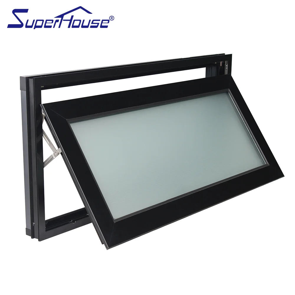 Aluminum black awning window double glazed tempered glass windows with flyscreen